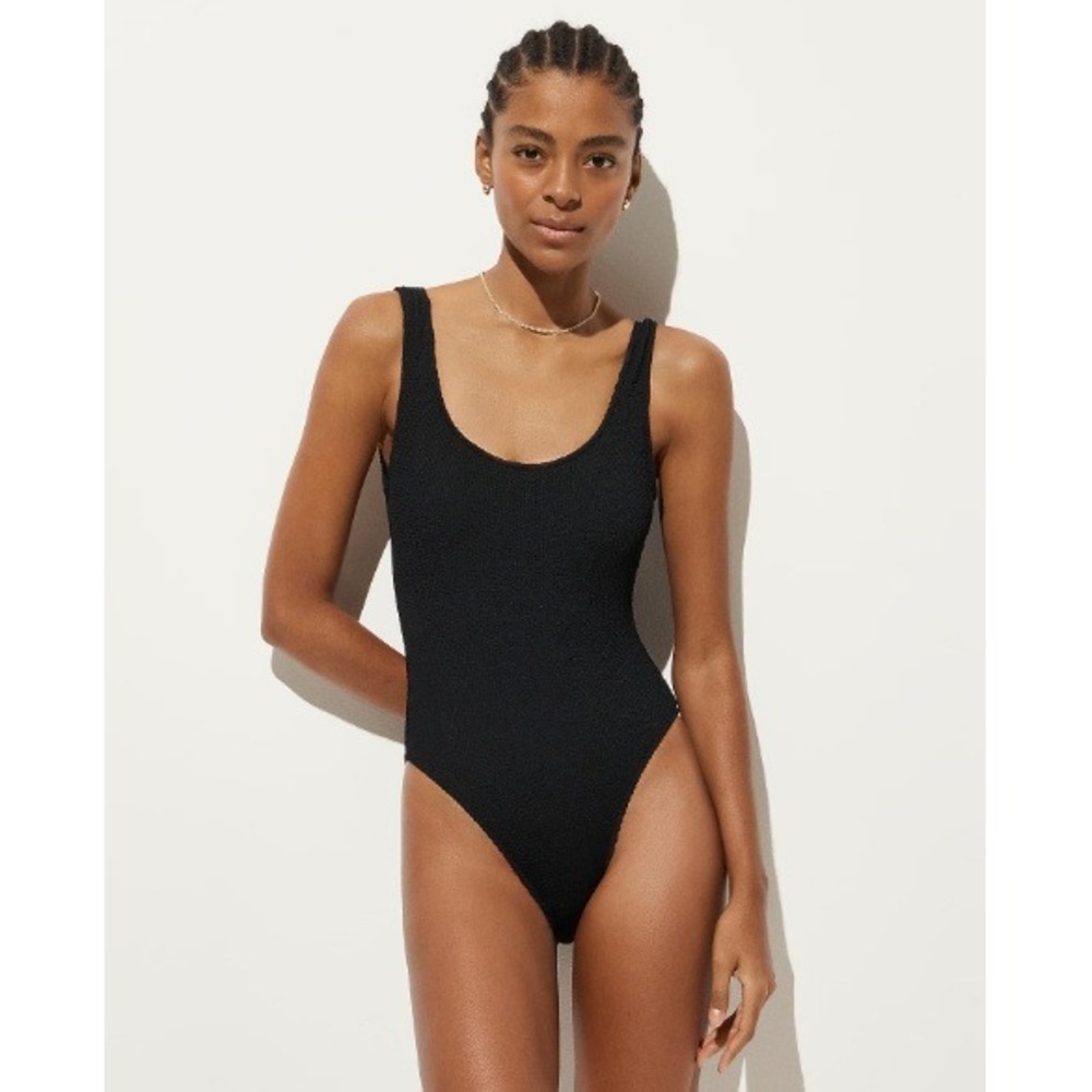J. Crew One Piece Swimsuit 6 Black Scrunchie Textured Coastal Minimalist